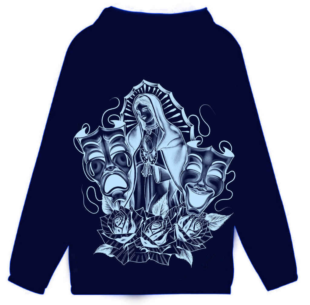 LUPITA' Pen & Ink Cut & Sew Hooded Mesh Lined Windbreaker (NAVY/LIGHT BLUE)