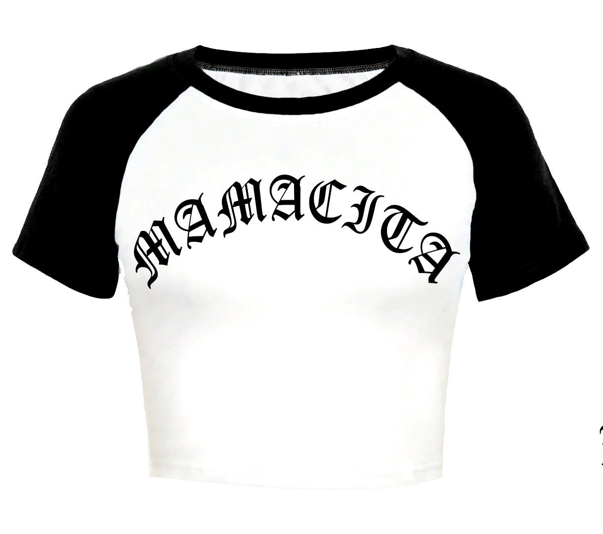 PRESALE** 'MAMACITA' OE Cropped Baseball Tee (Black/White)