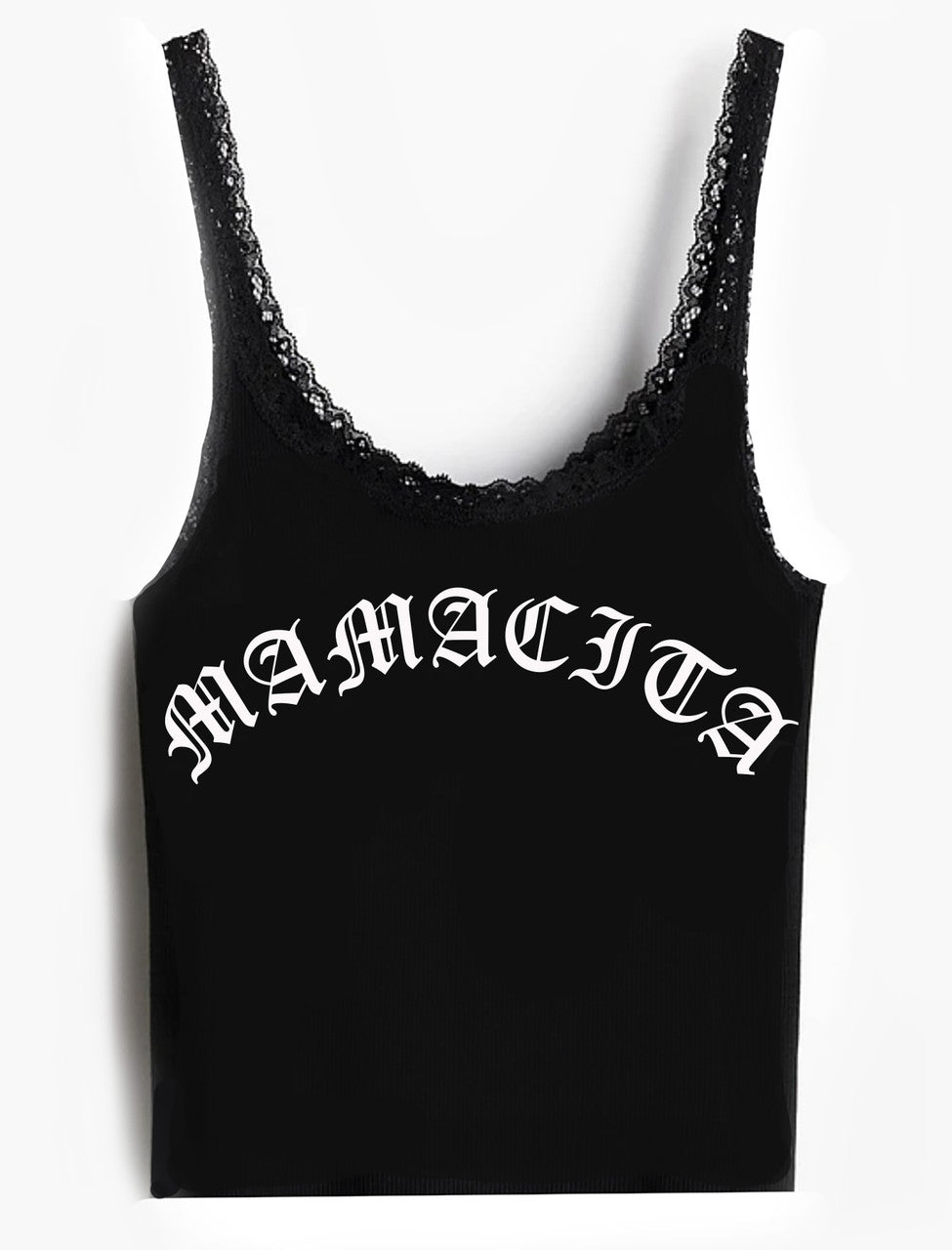 MAMACITA' Lace Trim Full Length Tank Top (BLACK)