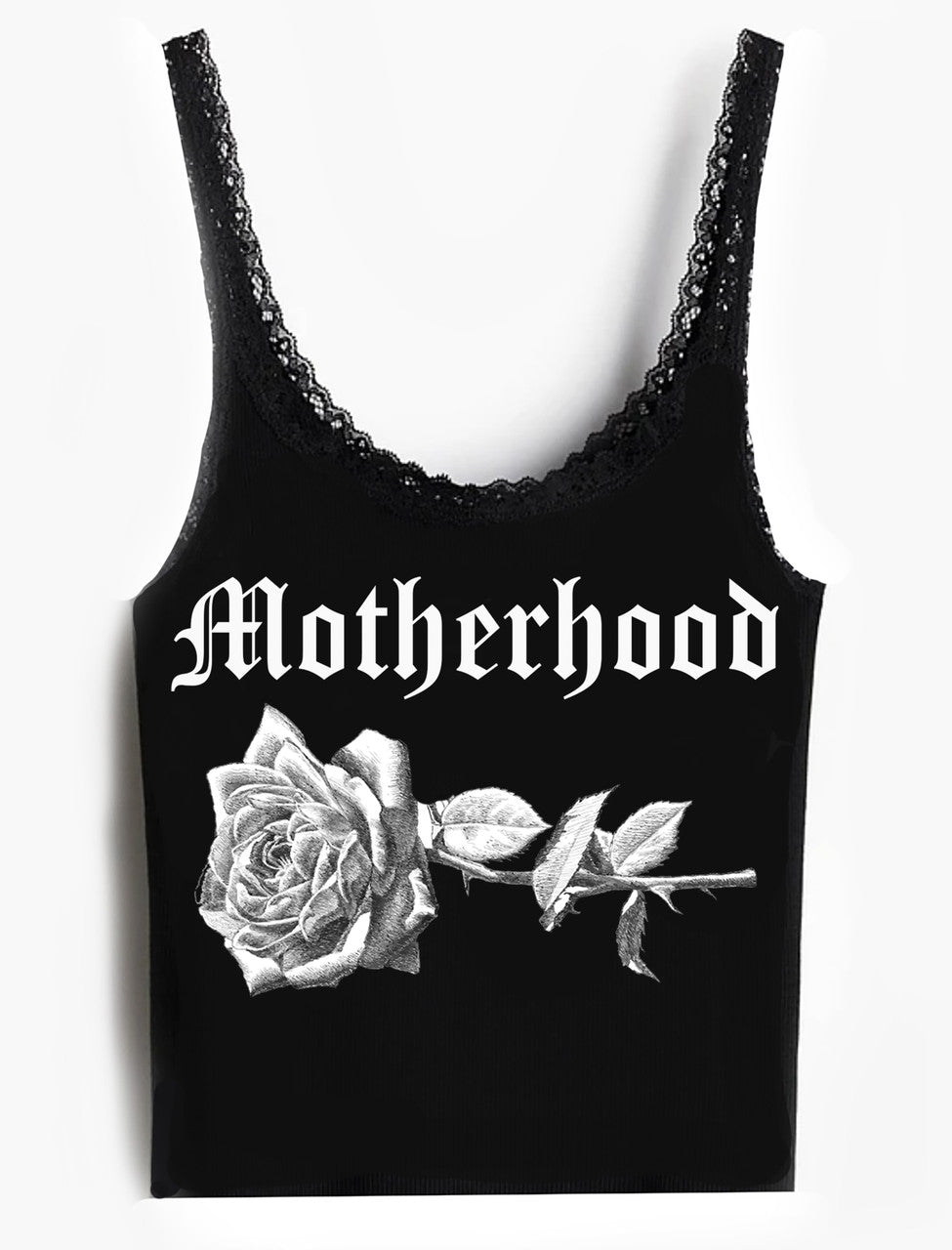 PRESALE** 'MAMA ROSA' Lace Trim Full Length Tank Top (BLACK)