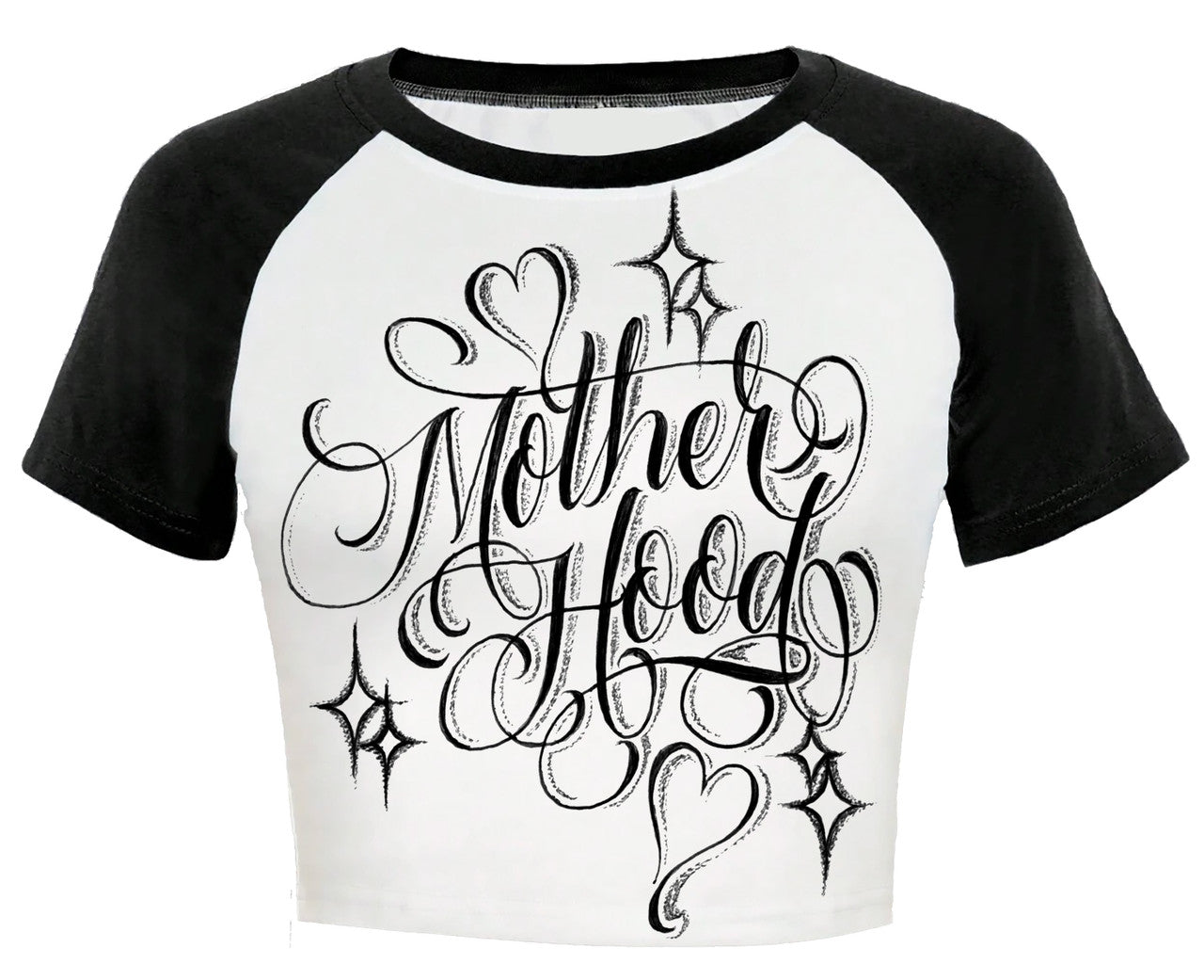 PRESALE** 'Maternidad' Script Cropped Baseball Tee (Black/White)