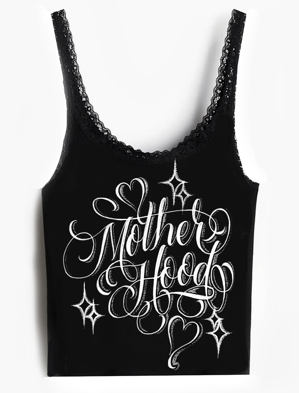 PRESALE** 'Maternidad' Script Lace Trim Full Length Tank Top (BLACK)