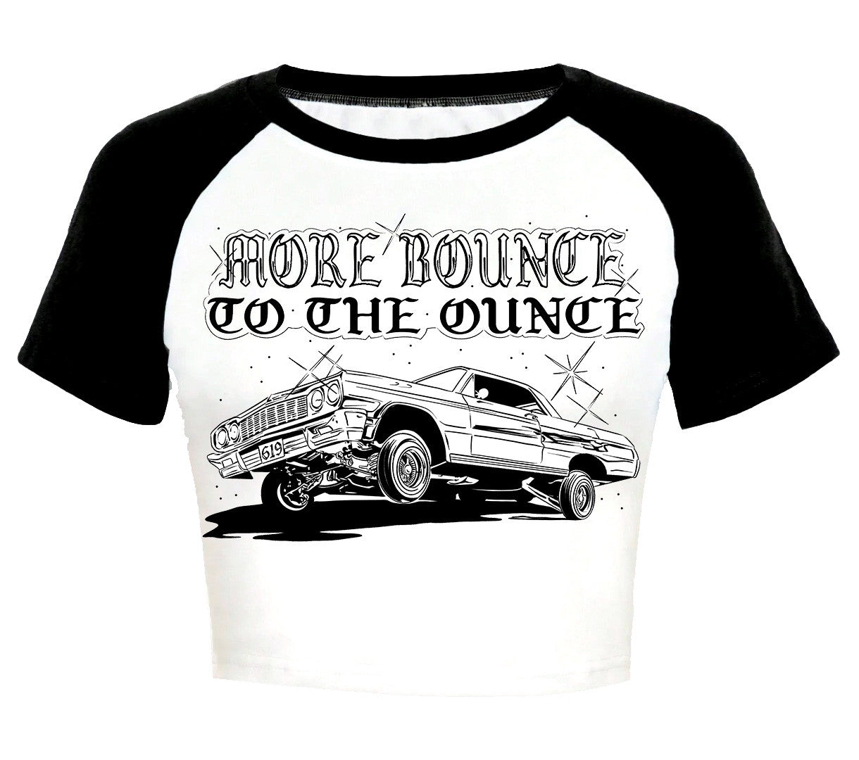 Limited Edition 'More Bounce To The Ounce' Cropped Baseball Tee (Black/White)