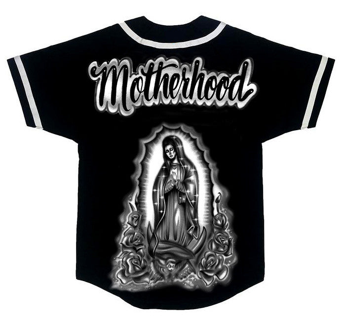 Limited Edition 'BLESSED MOTHER' Airbrushed Cut & Sew Baseball Jersey (Black)