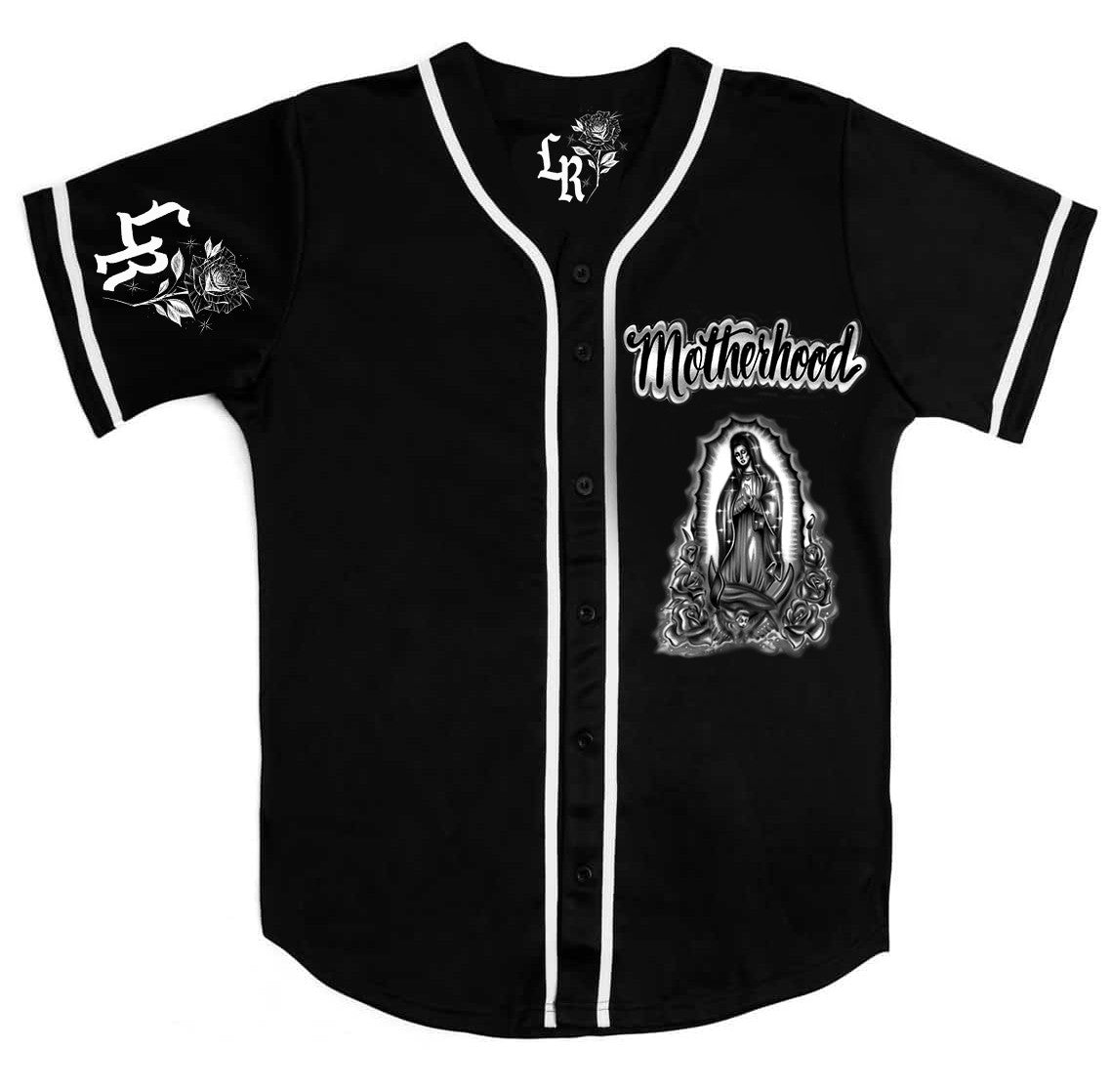 Limited Edition 'BLESSED MOTHER' Airbrushed Cut & Sew Baseball Jersey (Black)