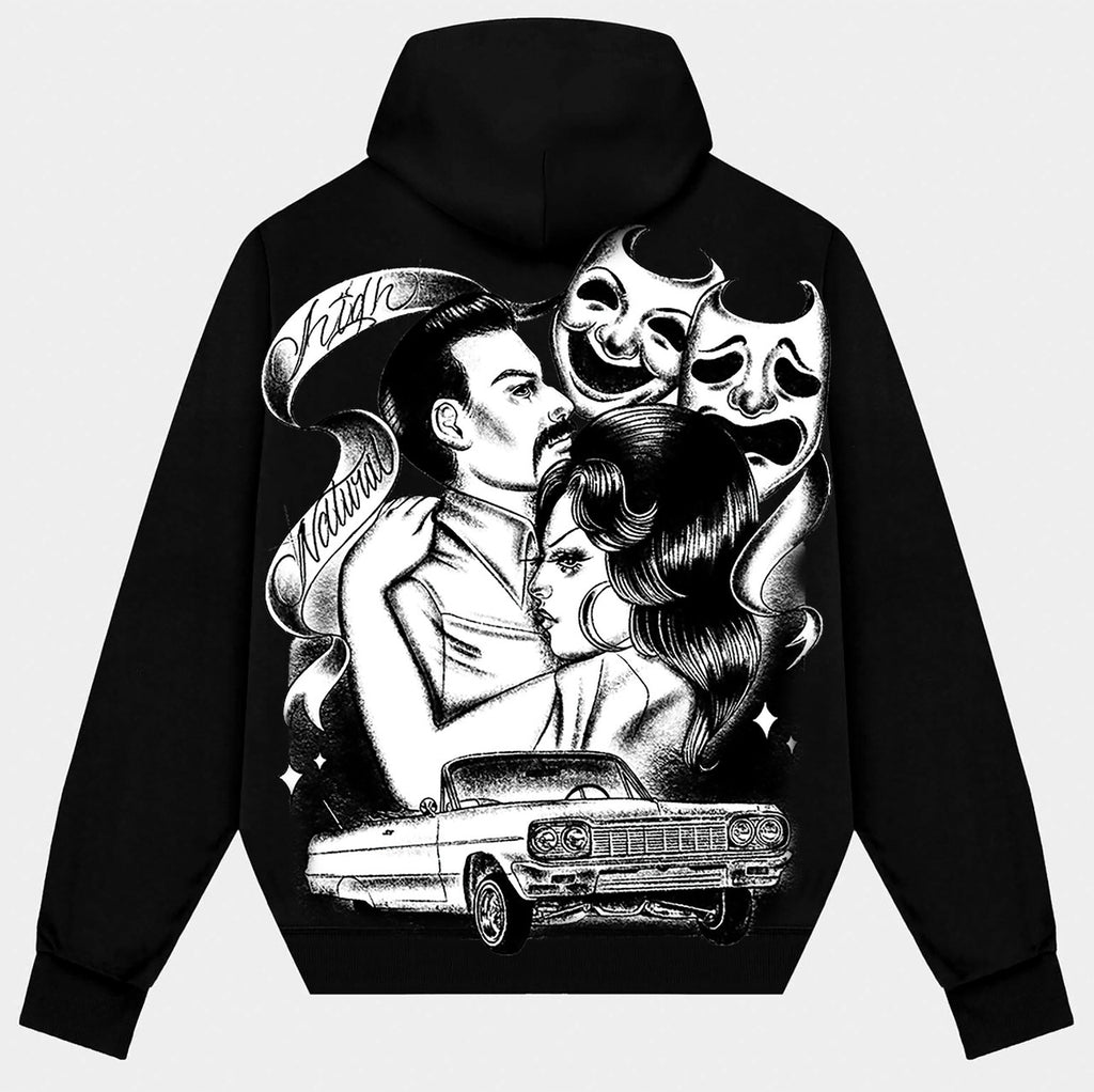 NATURAL HIGH' Pen & Ink Premium Fleece Zip-Up Hoodie (Black/White)