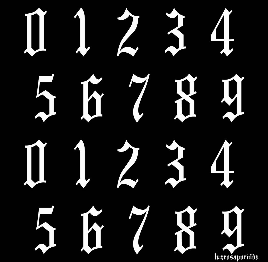 Lux Rosa Old English Number Nail Stickers WHITE (Large)