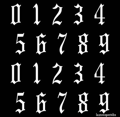 Lux Rosa Old English Number Nail Stickers WHITE (Large)