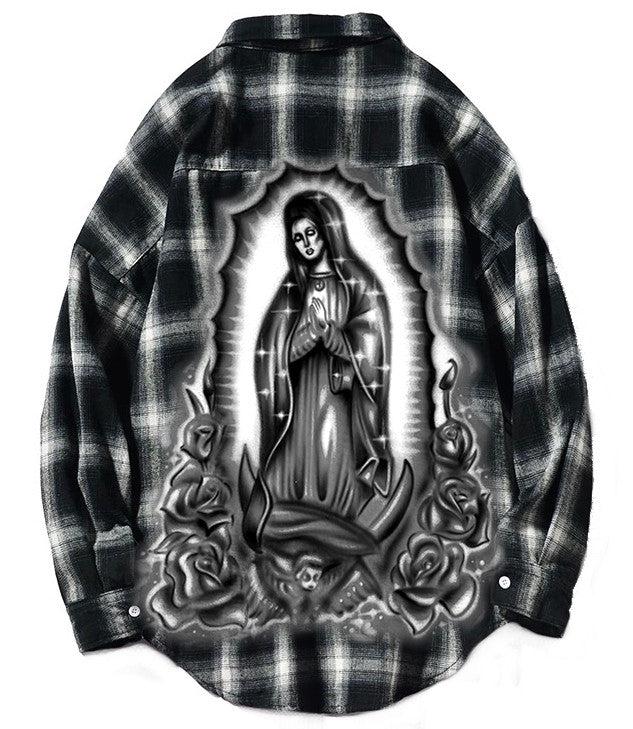 Limited Edition 'OUR LADY' Airbrushed Cut & Sew Flannel (Black/Grey)