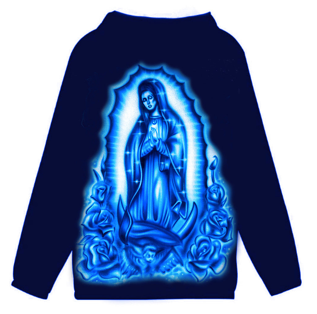 Limited Edition 'OUR LADY' Airbrushed Cut & Sew Hooded Mesh Lined Windbreaker (Blue)