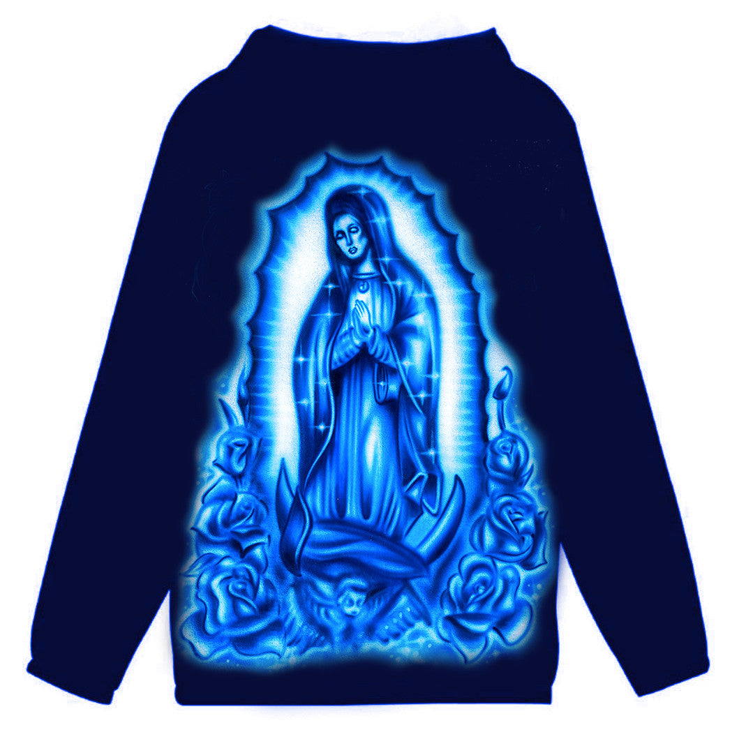 Limited Edition 'OUR LADY' Airbrushed Cut & Sew Hooded Mesh Lined Windbreaker (Blue)