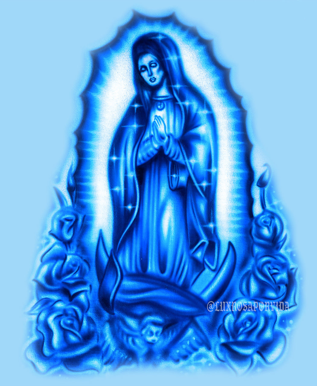 'Our Lady' Airbrushed Tapestry (Light Blue/Deep Blue)