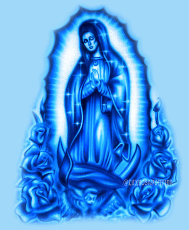 'Our Lady' Airbrushed Tapestry (Light Blue/Deep Blue)