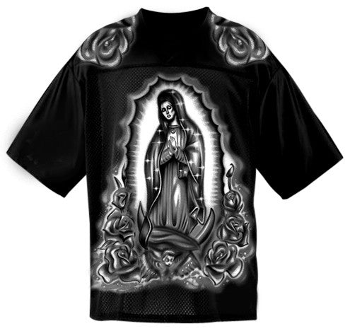 Limited Edition 'Our Lady' Black Roses Airbrushed Cut & Sew Football Jersey (Black)
