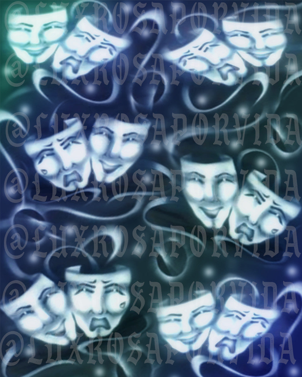 LIMITED EDITION Glamour Shotz  Airbrushed 'Pain & Memories' Backdrop (BLUE/GREEN OMBRÉ) (Extra Large)