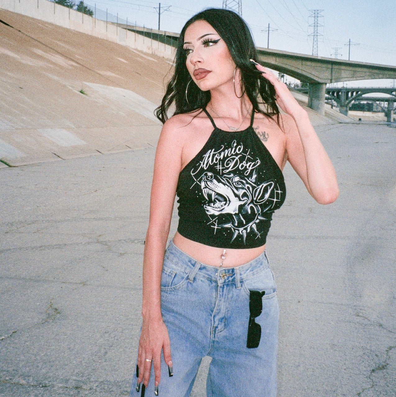 Limited Edition 'Atomic Dog' Criss Cross Back Halter Top (Black)