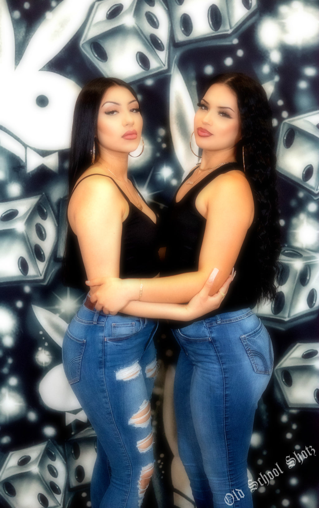 Early 2000s Y2K 'Players & Playgirls' Dice Airbrush 90s Backdrop (BLACK) (Extra Large)