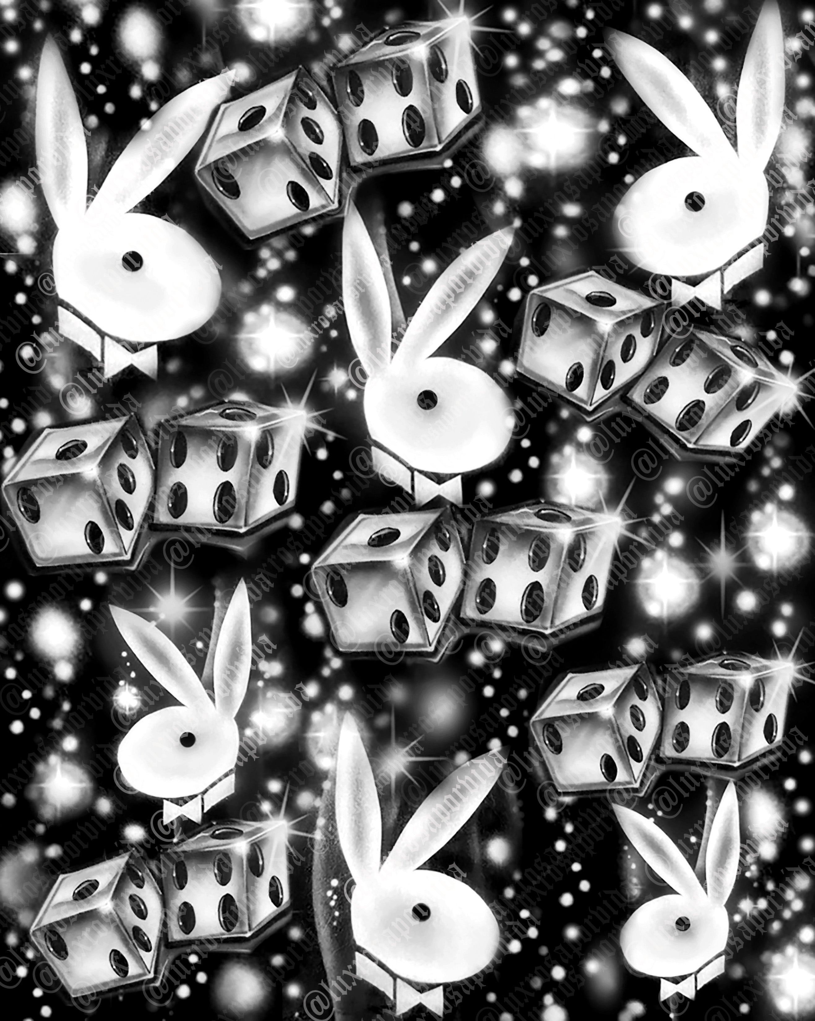 Early 2000s Y2K 'Players & Playgirls' Dice Airbrush 90s Backdrop (BLACK) (Extra Large)