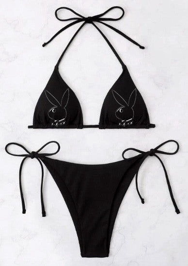 Lux Rosa PLAYGIRL Embroidered Bikini (BLACK)