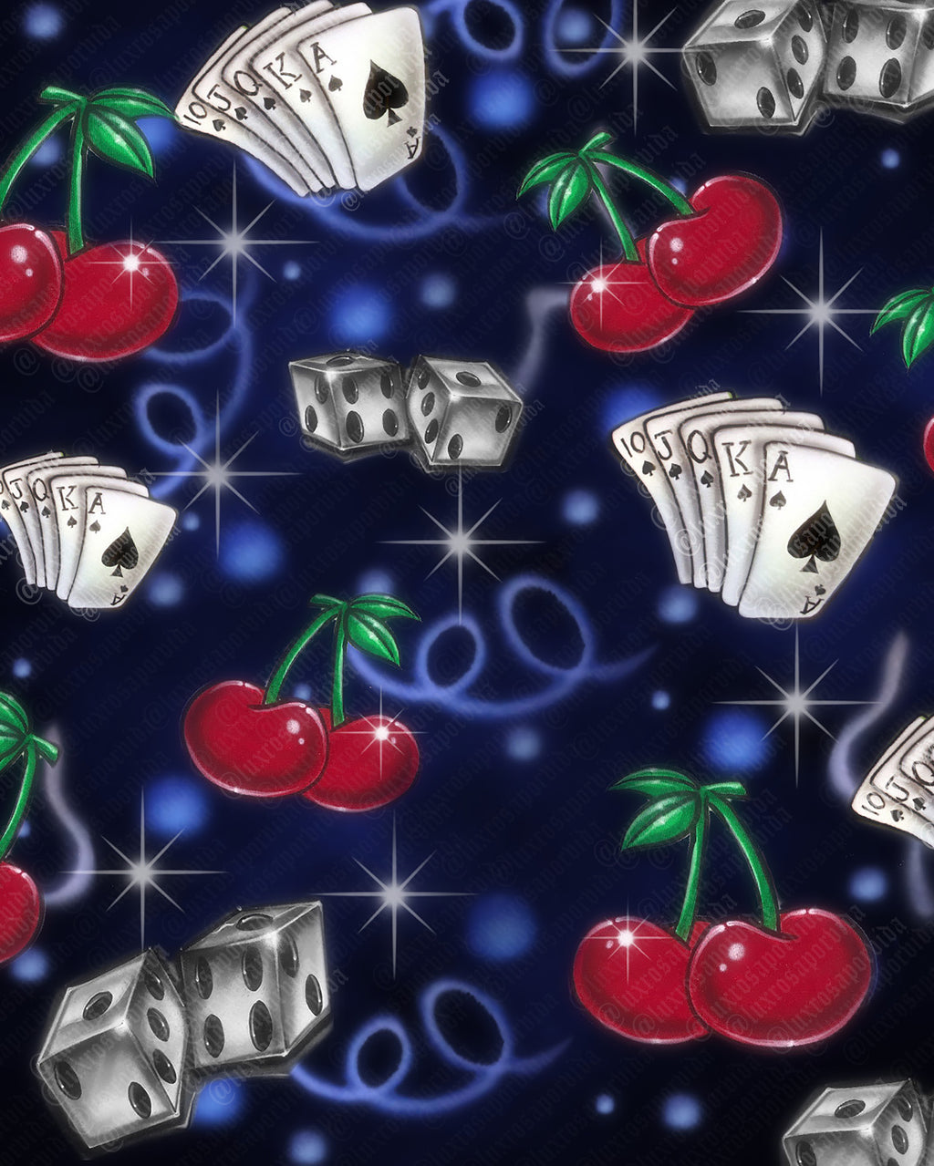 Early 2000s Y2K 'Play Your Cards Right' Dice Cherry Airbrush 90s Old School Star Shots Backdrop