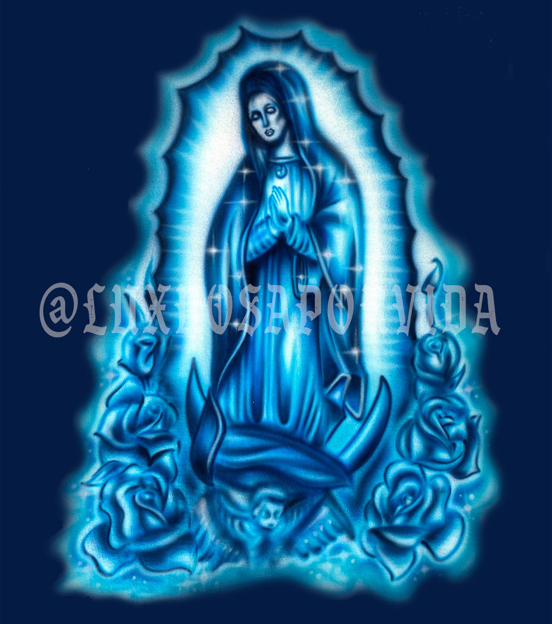 'Our Lady' Airbrushed Tapestry (Dark Blue)