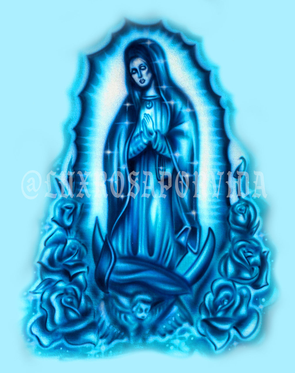 'Our Lady' Airbrushed Tapestry (Light Blue)