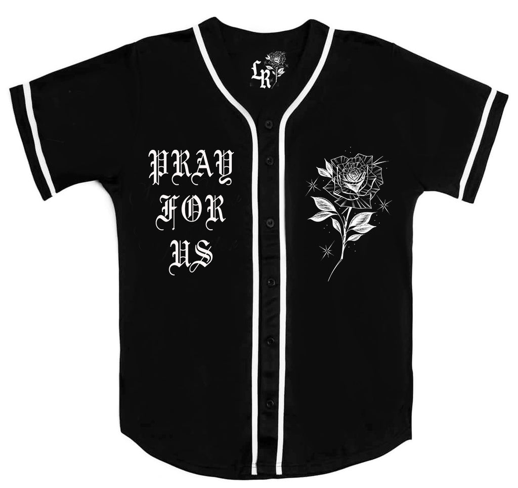 PRAY FOR US' Cut & Sew Baseball Jersey (Black)