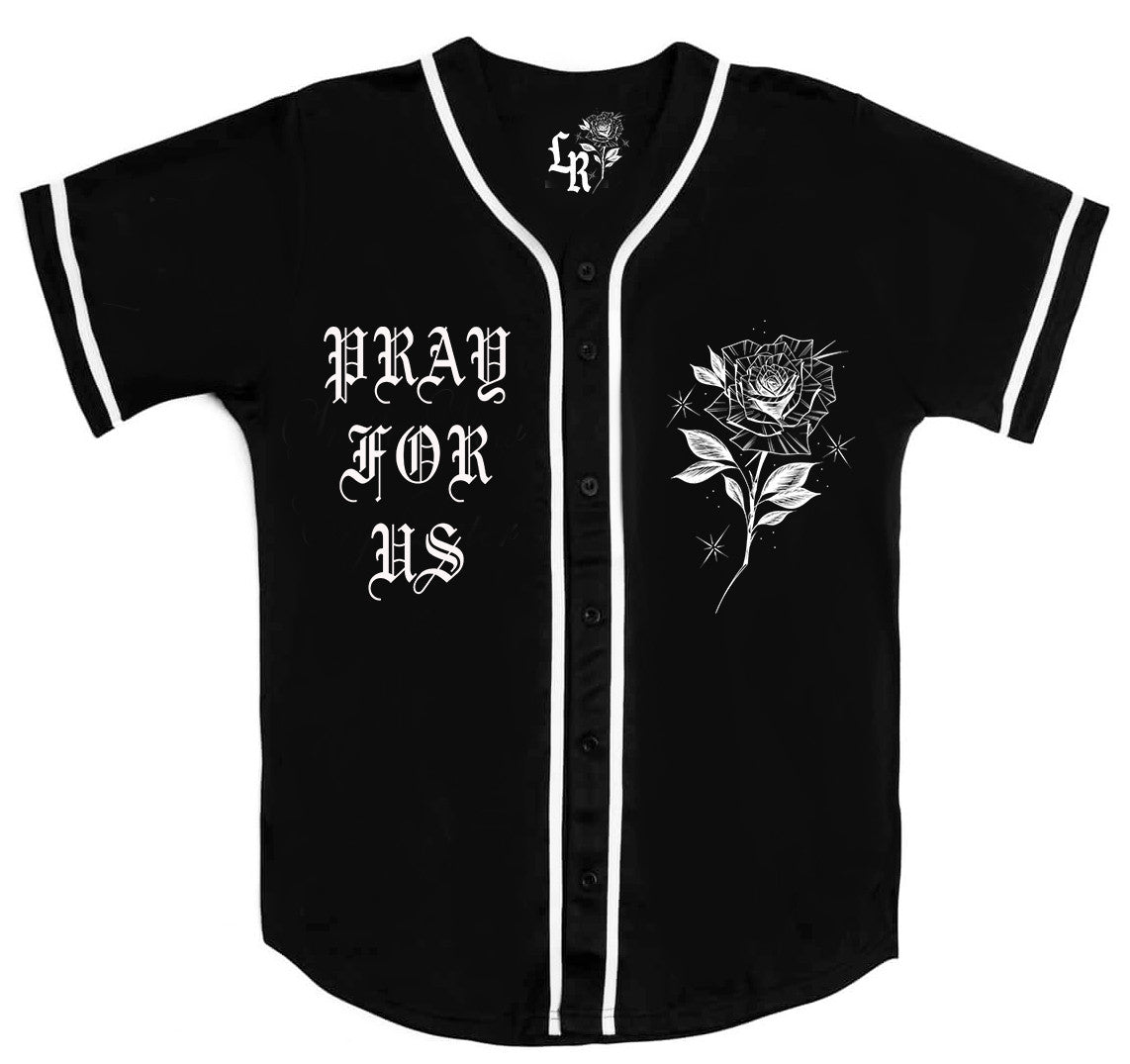 PRAY FOR US' Cut & Sew Baseball Jersey (Black)