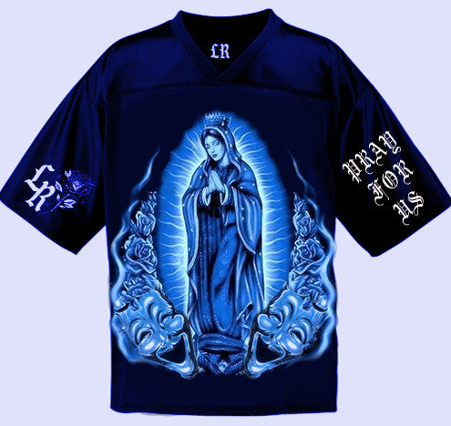 PRAY FOR US' Cut & Sew Football Jersey (NAVY/LIGHT BLUE)