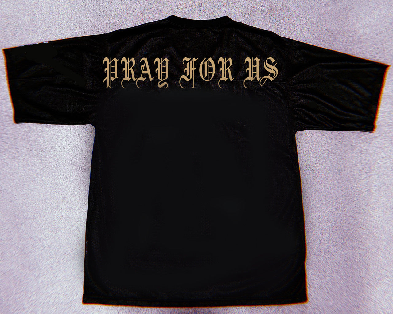 OUR LADY OF PRAYERS & PROTECTION' Airbrushed Cut & Sew Football Jersey (Black/Brown)