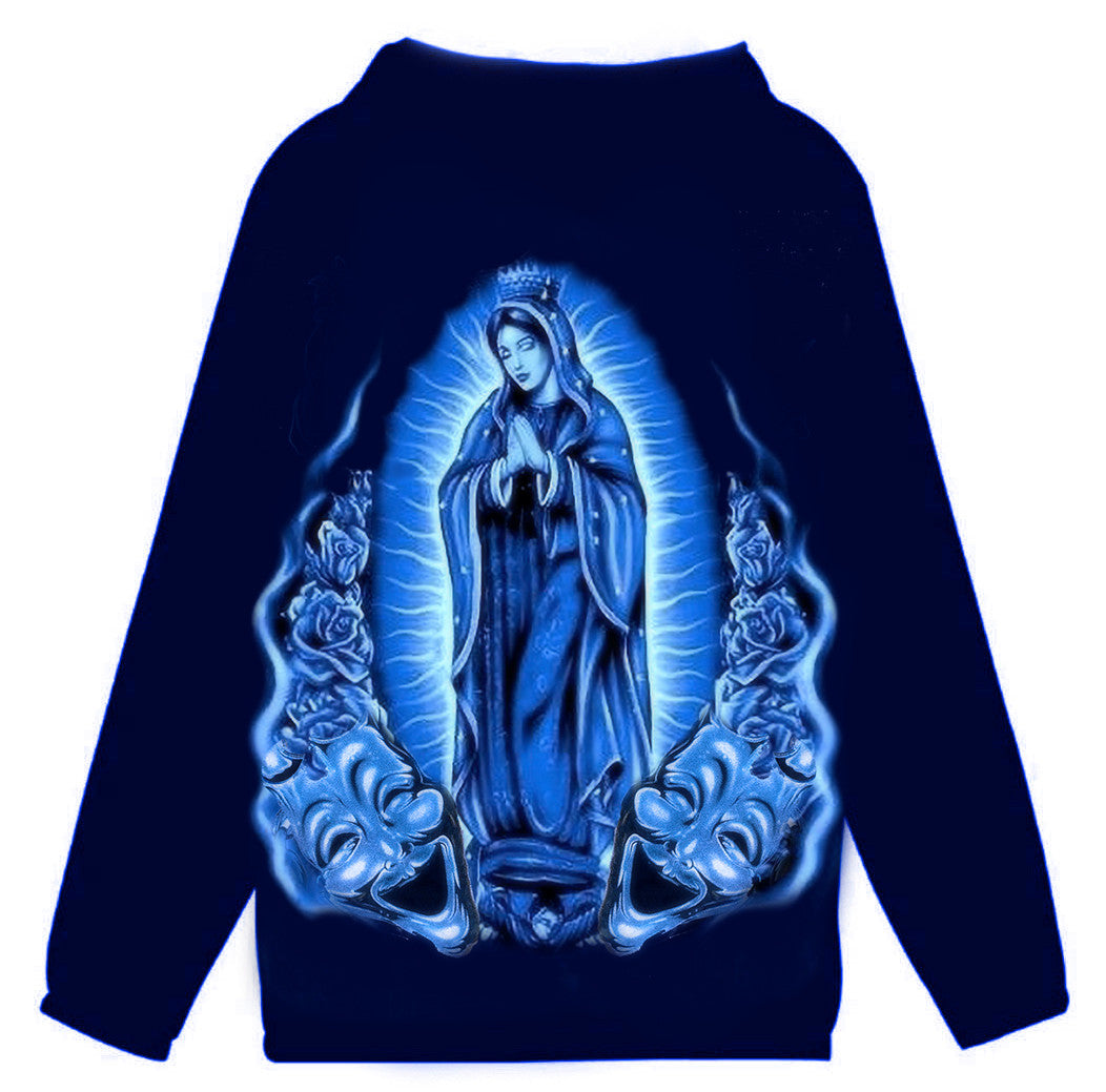 Limited Edition 'PRAY FOR US' Airbrushed Cut & Sew Hooded Mesh Lined Windbreaker (Blue)