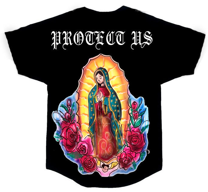 Loved, Blessed, & Forever Protected' Airbrush Cut & Sew Button Down BASEBALL Jersey (BLACK)