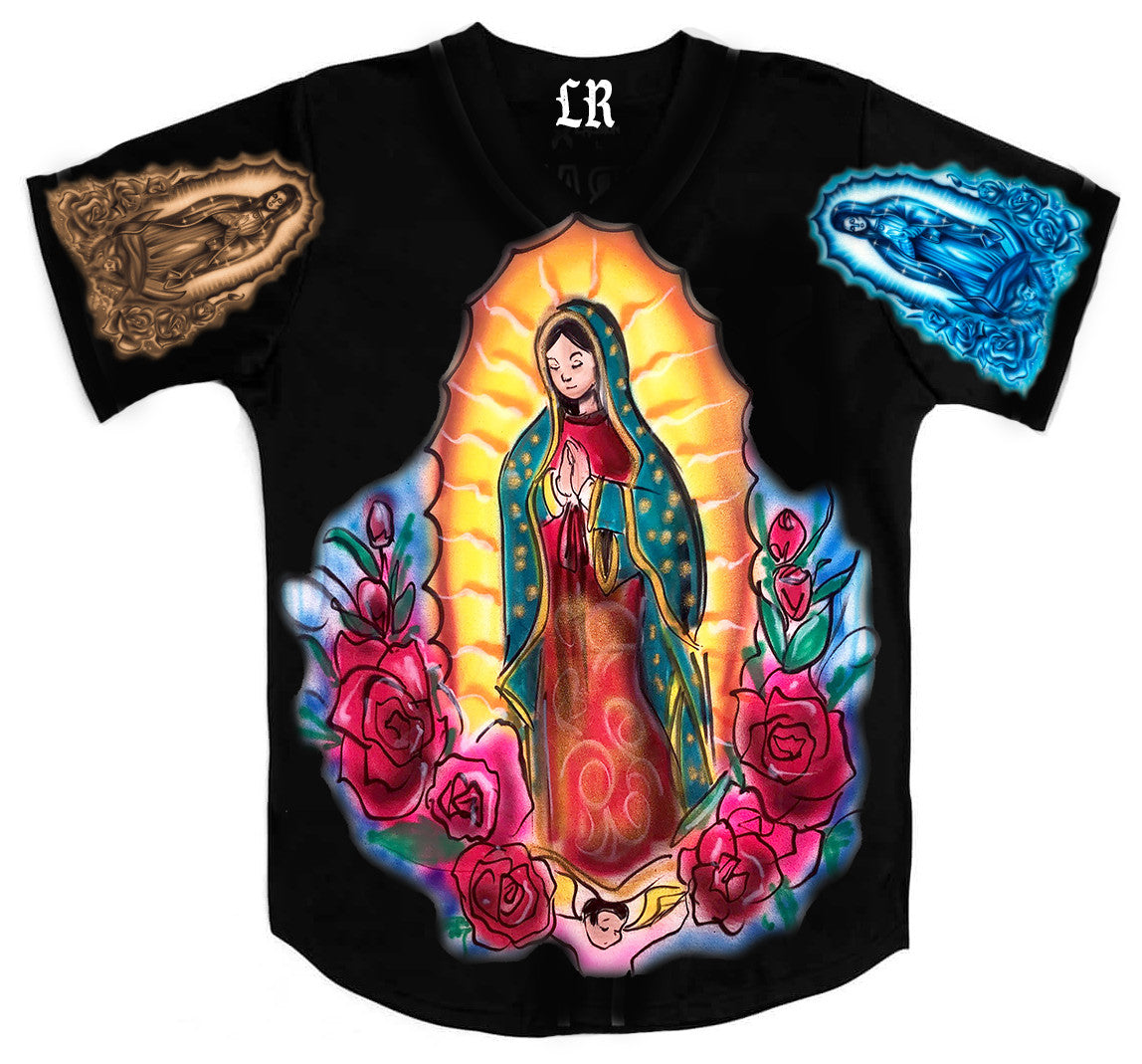 Loved, Blessed, & Forever Protected' Airbrush Cut & Sew Button Down BASEBALL Jersey (BLACK)