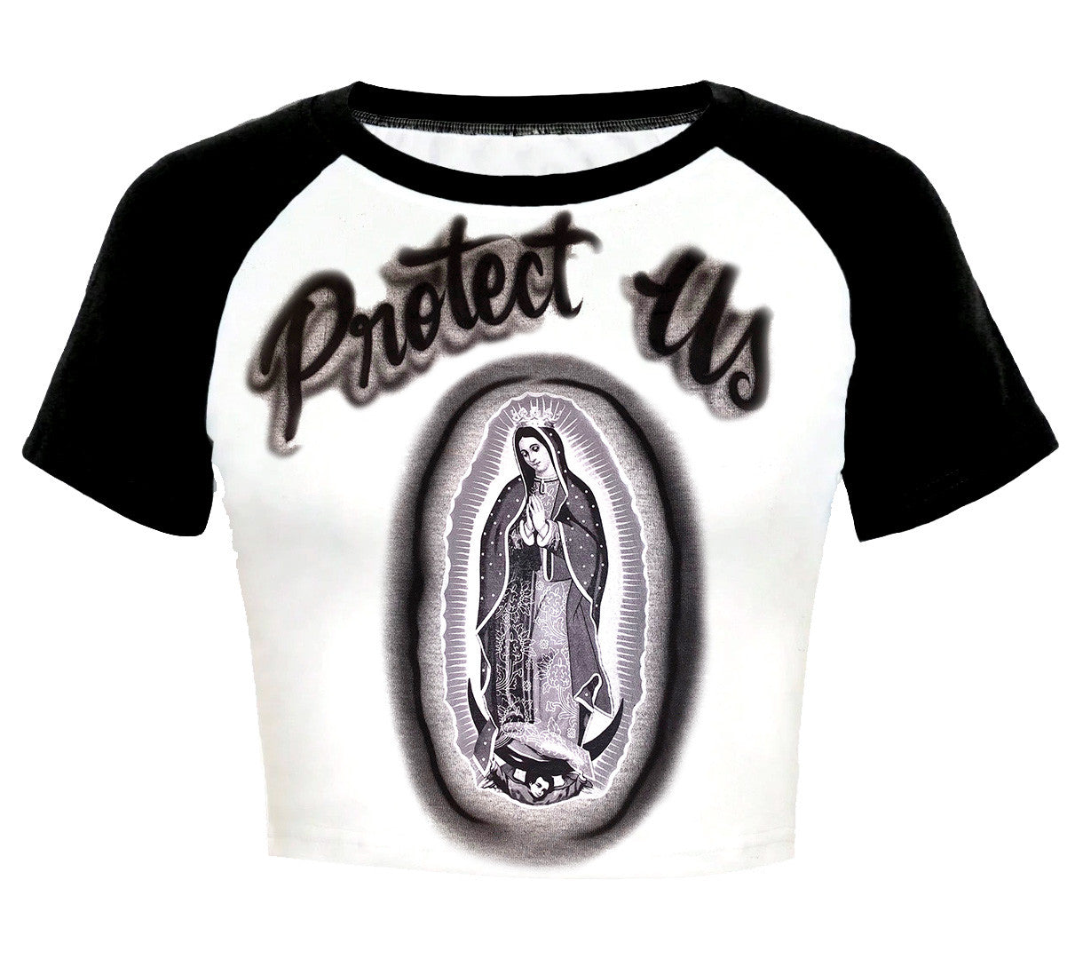Limited Edition 'PROTECT US' Airbrush Cropped Baseball Tee (Black/White)