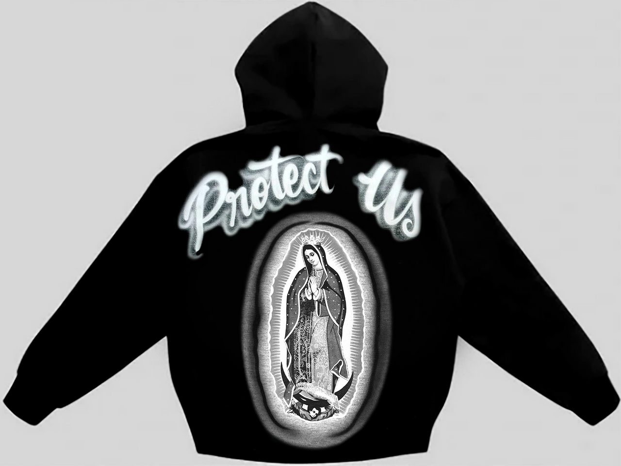 Limited Edition 'Protect Us' Airbrushed ZIP-UP Hoodie (BLACK/WHITE)