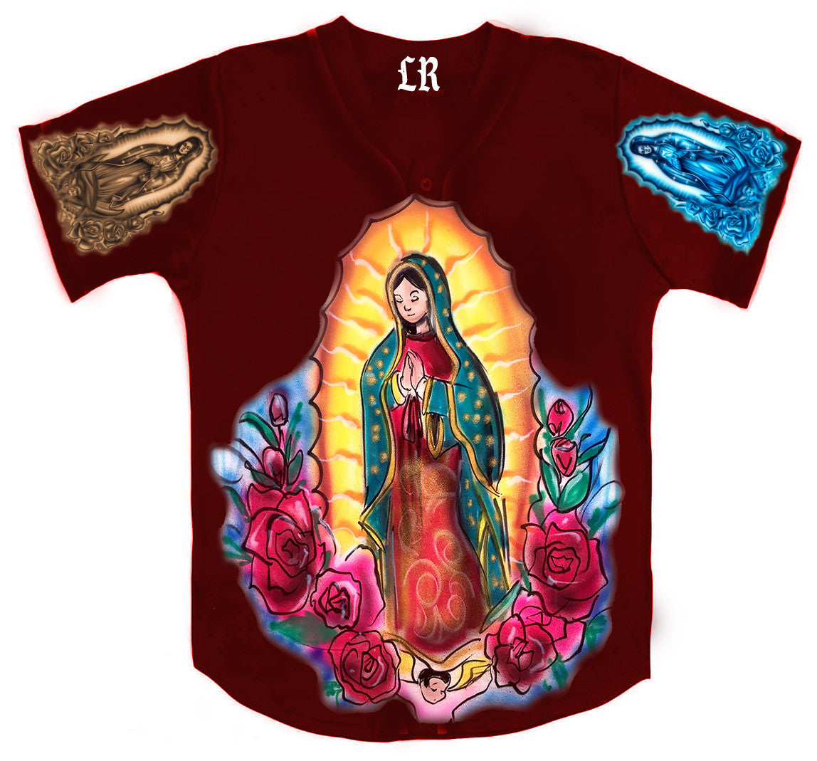 Loved, Blessed, & Forever Protected' Airbrush Cut & Sew Button Down BASEBALL Jersey (BURGUNDY)