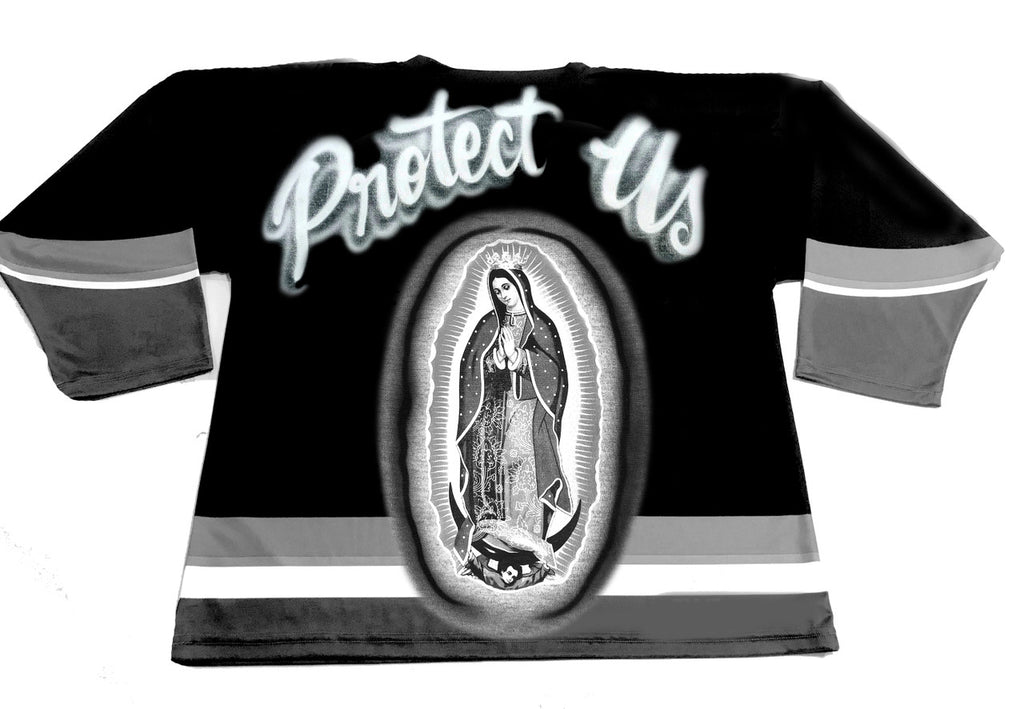 LR 'Protect Us' Airbrush Cut & Sew Long Sleeve Hockey Jersey (Black/White/Grey)