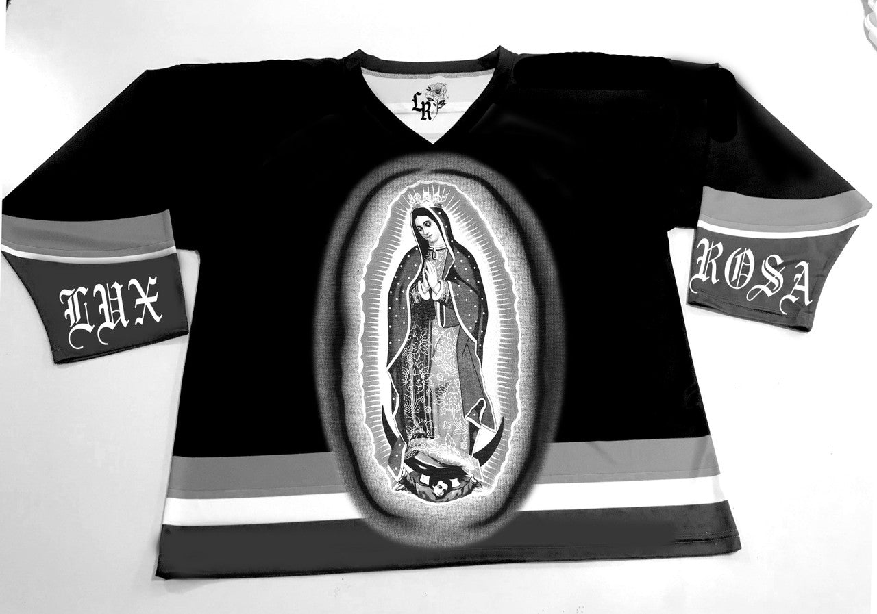 LR 'Protect Us' Airbrush Cut & Sew Long Sleeve Hockey Jersey (Black/White/Grey)