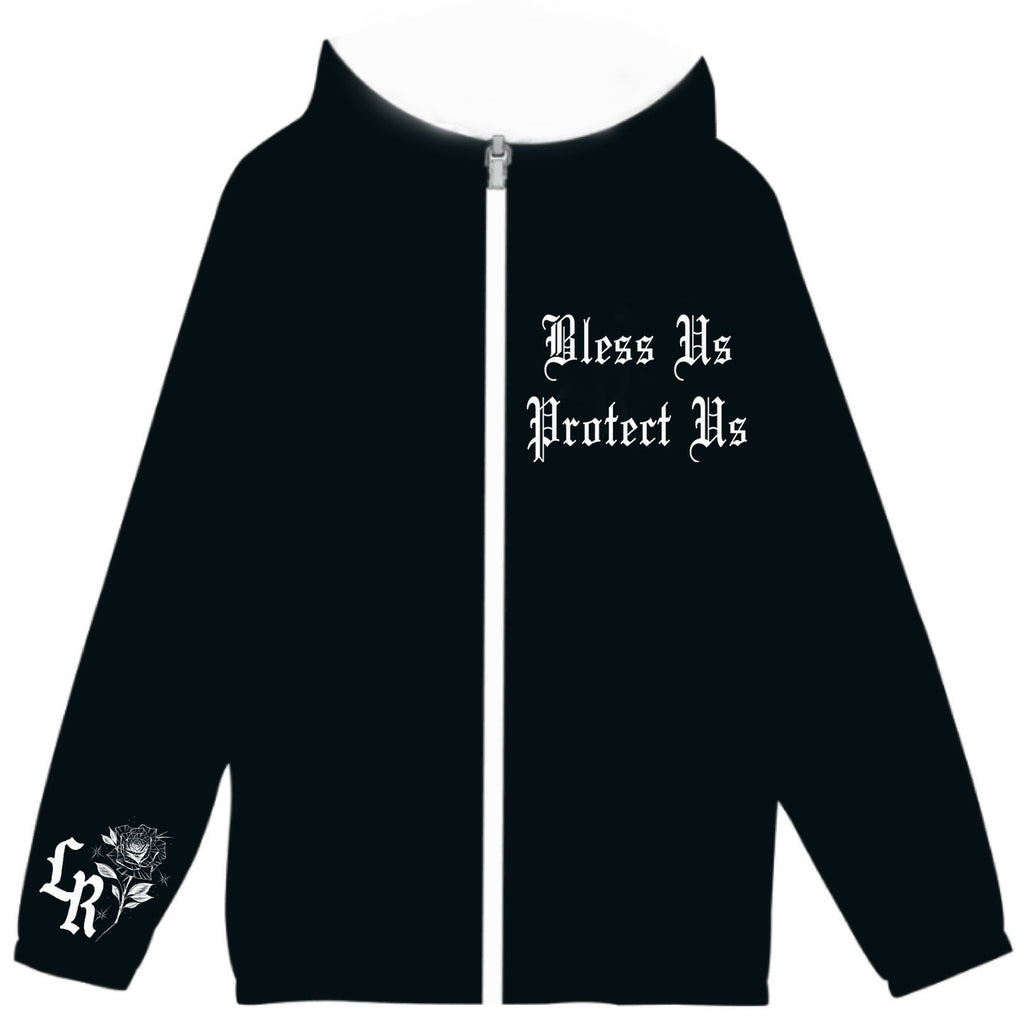 Limited Edition 'La Reina De Mi Vida' Cut & Sew Hooded Mesh Lined Windbreaker (Black)