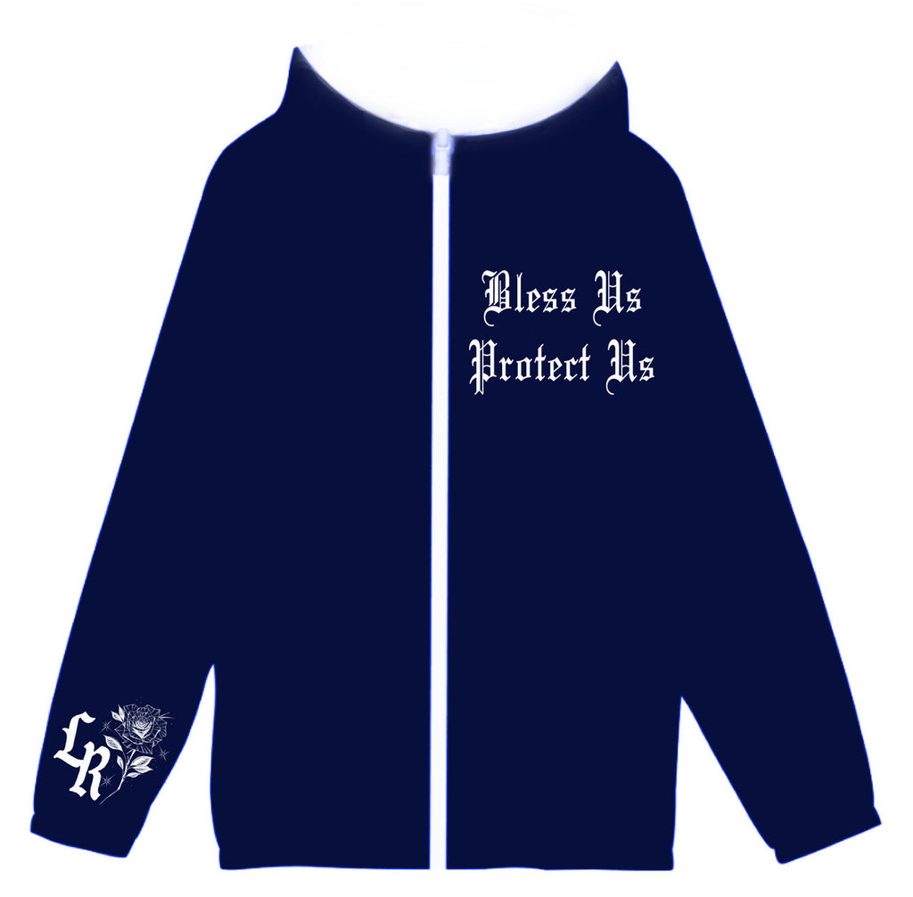 Limited Edition 'La Reina De Mi Vida' Cut & Sew Hooded Mesh Lined Windbreaker (NAVY)