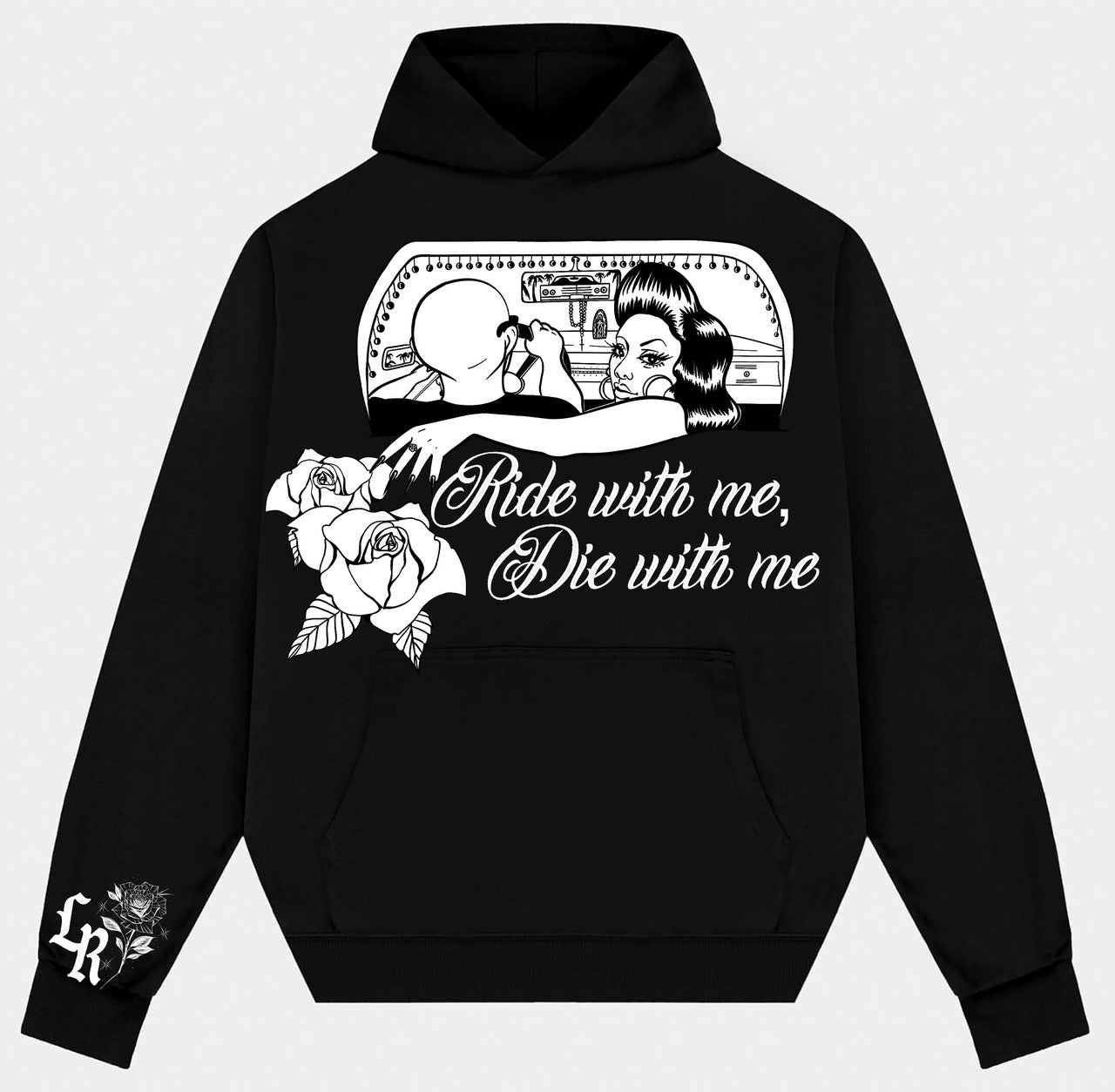 RIDE WITH ME DIE WITH ME' Premium Fleece Pullover Hoodie (Black)