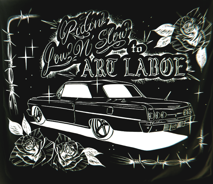 'Ridin Low 'N Slow To Art Laboe' Pen & Ink Wall Tapestry (Black/White)
