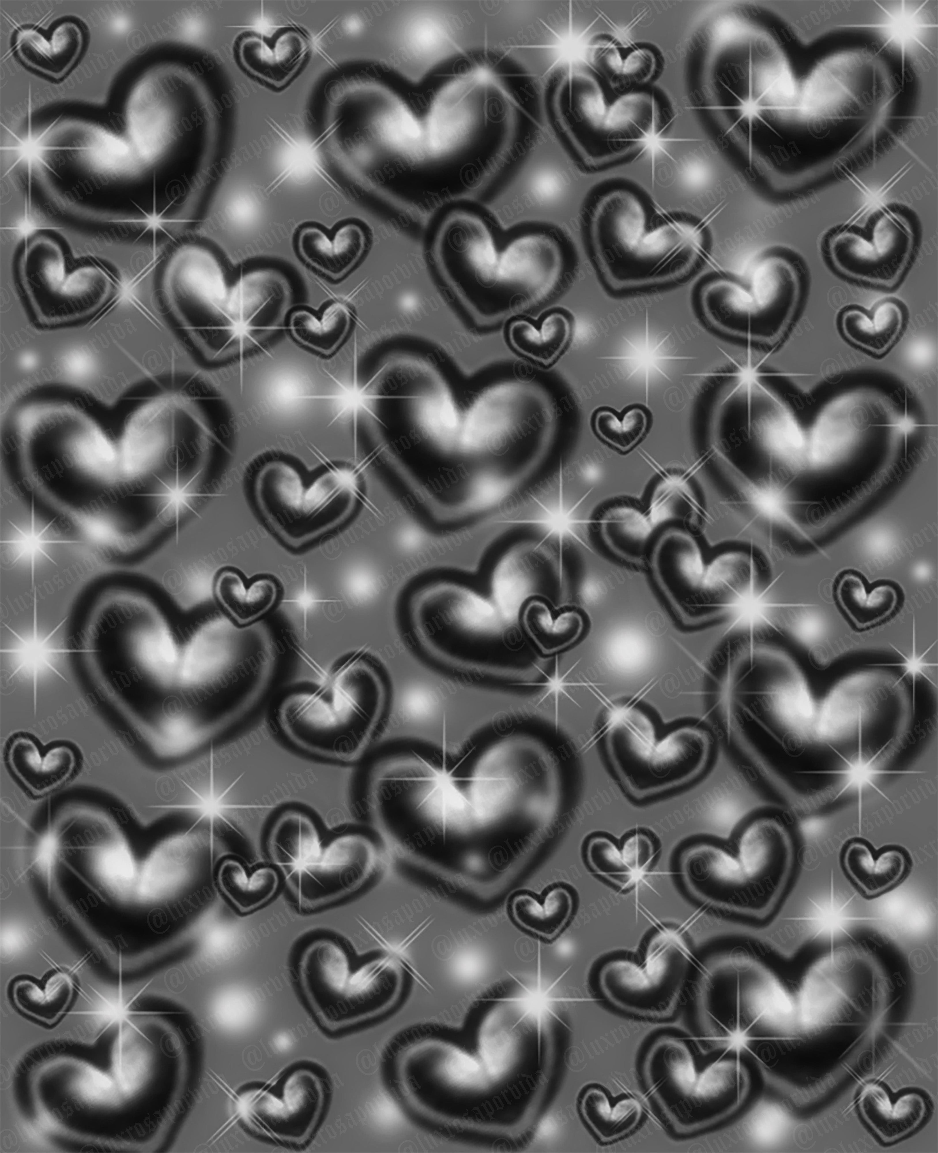 Early 2000s Y2K 'Rollercoaster Of Love' Hearts Airbrush Old School 90s Backdrop (BLACK/GREY) (Extra Large)