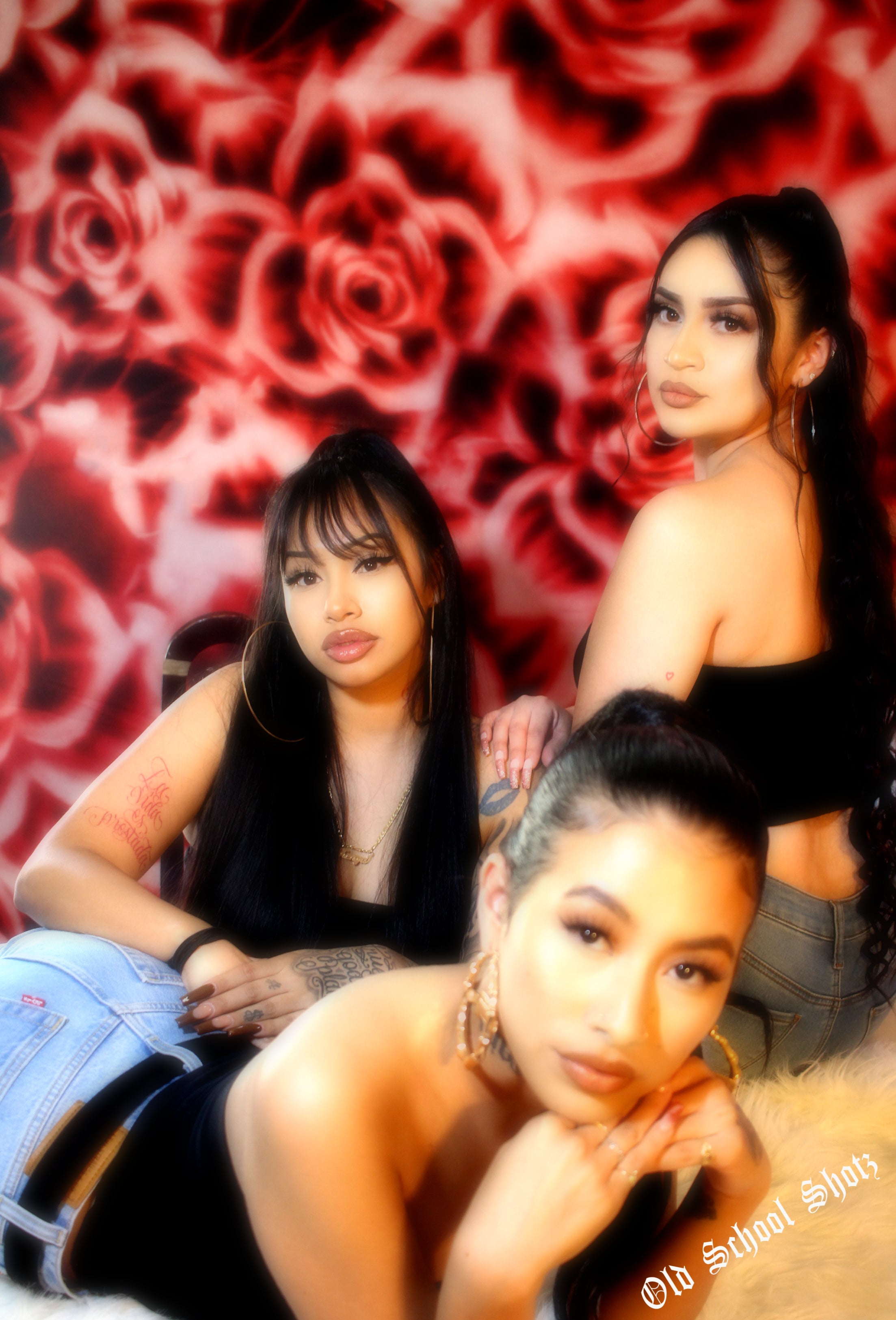 Early 2000s Y2K 'ROSAS ROJAS' Airbrush 90s Old School Rose Backdrop RED (Extra Large)