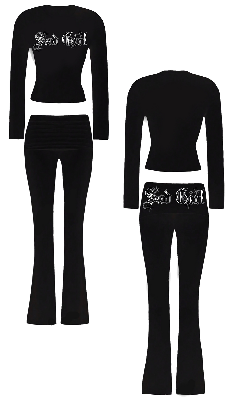 Limited Edition 'SAD GIRL' OE Long Sleeve Shirt & Leggings Loungewear Set (BLACK)
