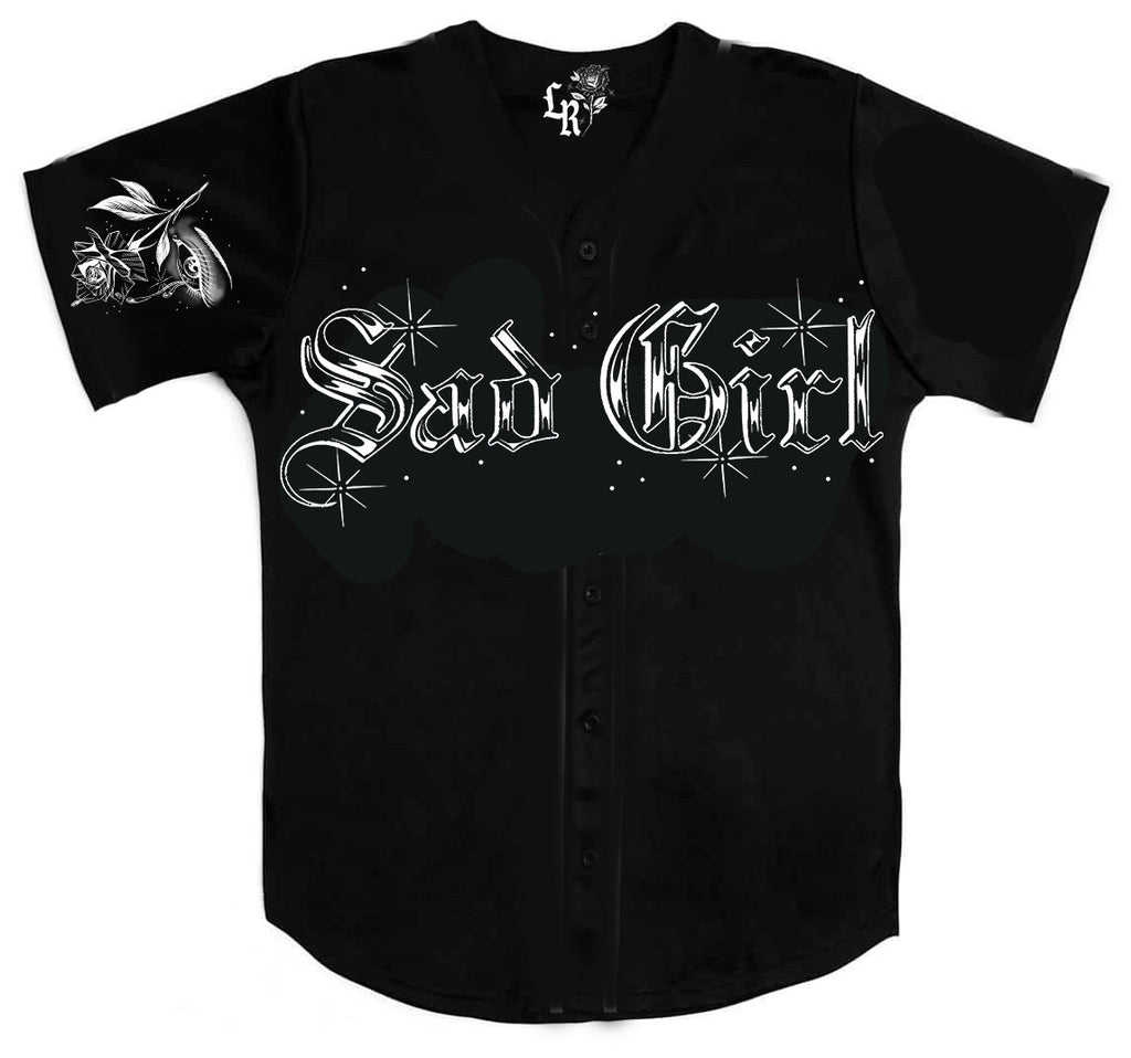 LR 'Sad Girl's Tears' Pen & Ink Cut & Sew Baseball Jersey (Black)