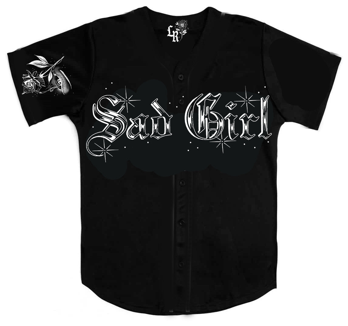 LR 'Sad Girl's Tears' Pen & Ink Cut & Sew Baseball Jersey (Black)