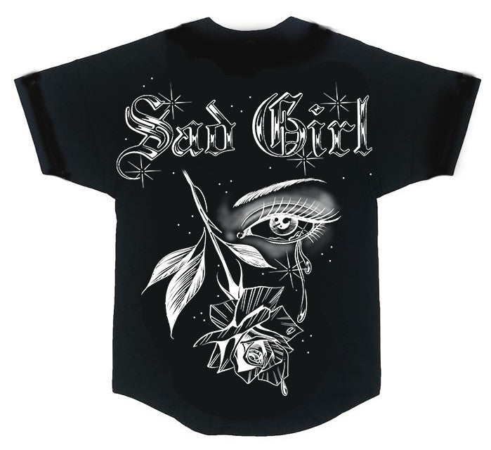 LR 'Sad Girl's Tears' Pen & Ink Cut & Sew Baseball Jersey (Black)