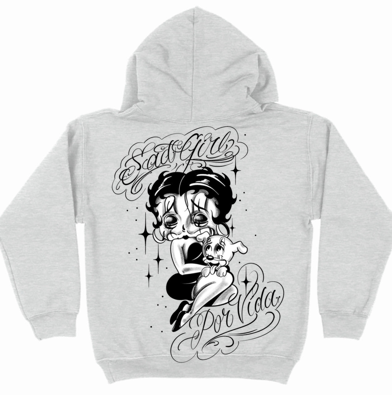 SAD GIRL POR VIDA' Pen & Ink Zip-Up Hoodie (Grey)