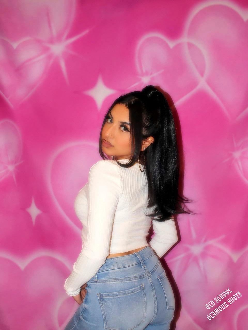 Glamour Shotz 'Sadie Hawkins' Hearts Airbrushed Backdrop (HOT PINK) (Extra Large)